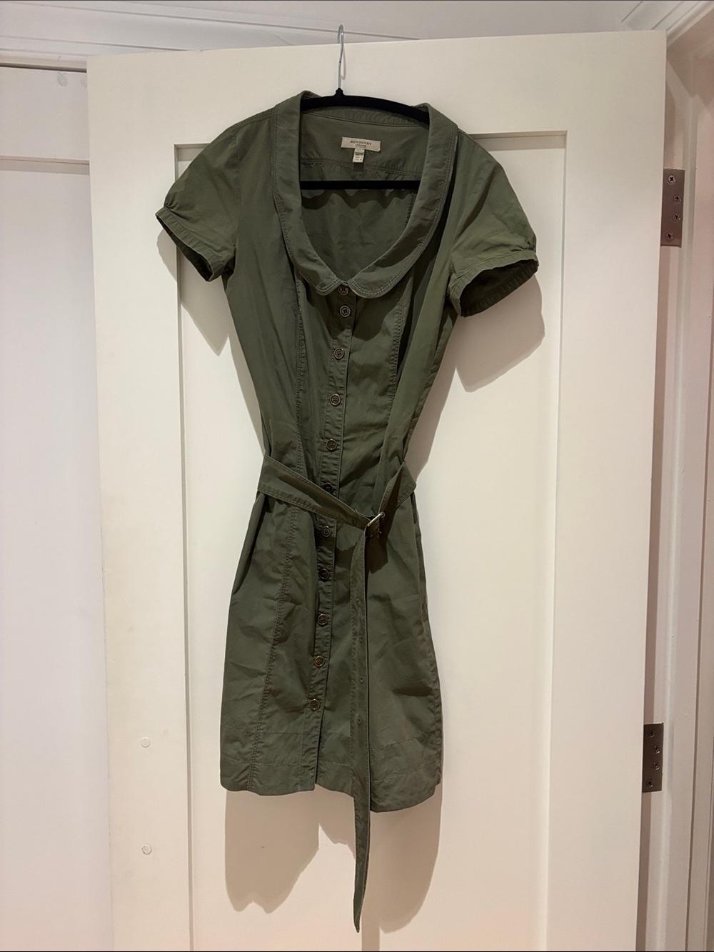 Burberry Olive Green Short Sleeve Shirt Dress with Belt